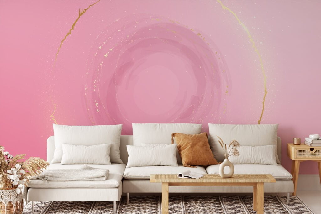 Large Pink Wallpaper With a Centered Circle Design, Abstract Cosmic Pink Swirl Peel & Stick Wall Mural