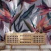 Dark Themed Birds Of Paradise Tropical Wallpaper, Sleek Abstract Botanical Peel & Stick Wall Mural