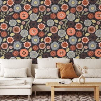 Abstract Leaves And Cells Pattern Wallpaper, Autumnal Bloom Peel & Stick Wall Mural