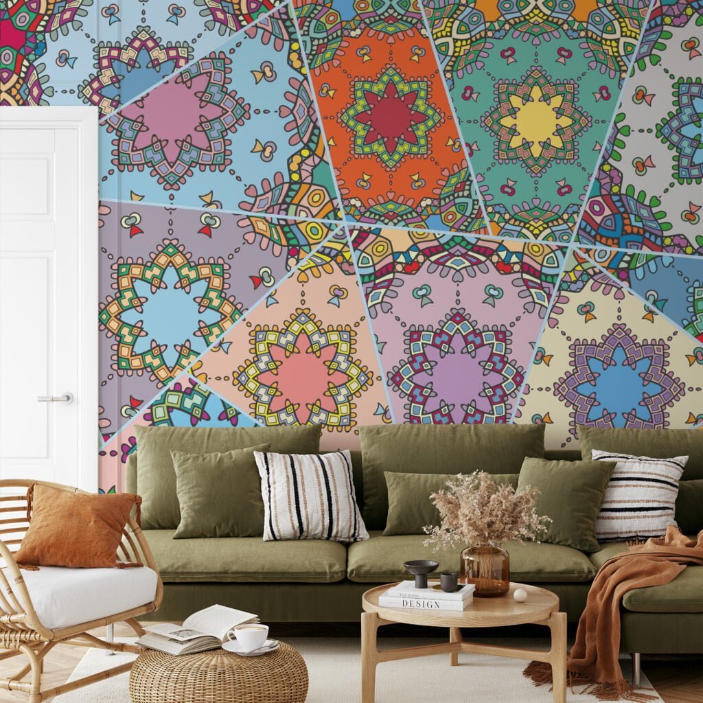 Mosaic Style Colorful Abstract Illustration Wallpaper, Artistic Deco Design Peel & Stick Wall Mural