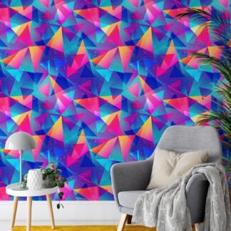 Retro Style Abstract Colorful Triangles Illustration Wallpaper, Electric Retro Peel & Stick Wall Mural