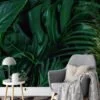 Large Dark Green Tropical Leaves Wallpaper, Lush Botanical Peel & Stick Wall Mural