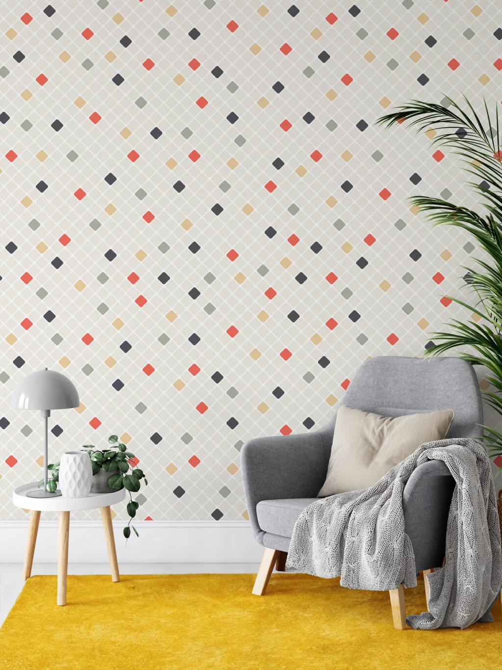 Vintage Style Rhombus Pattern Wallpaper, Modern Geometric Harmony Peel & Stick Wall Mural