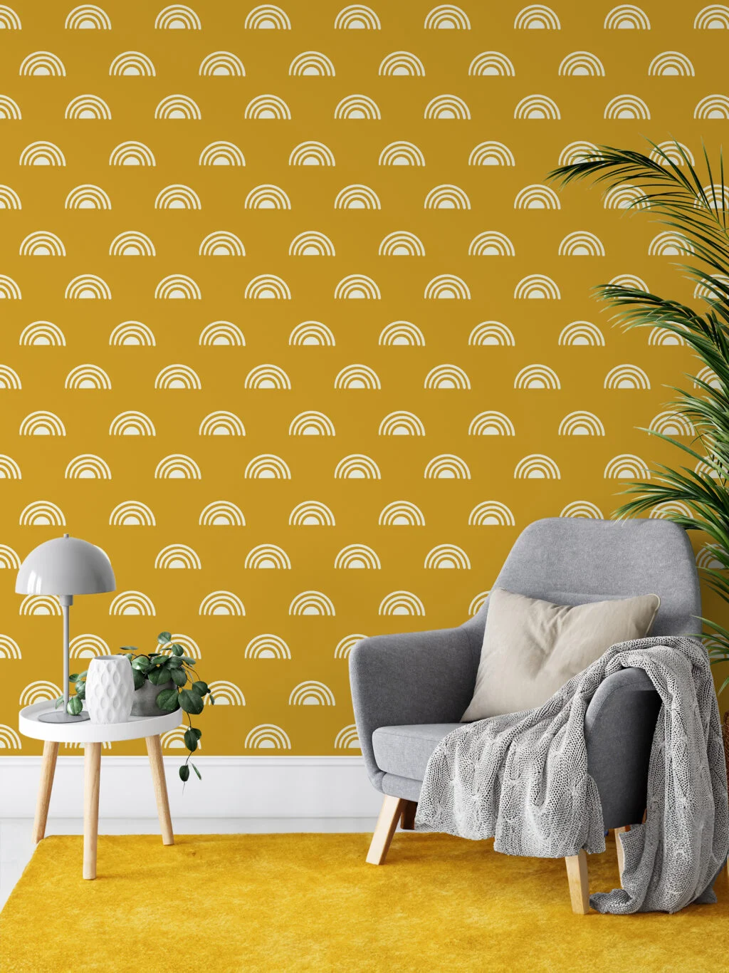 Yellow Boho Pattern Illustration Wallpaper, Chic Sunny Arches Peel & Stick Wall Mural