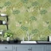 Green Flat Art Flowers And Leaves Illustration Wallpaper, Gentle Green Garden Peel & Stick Wall Mural