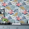 Blue Flat Art Flowers And Bouquets Illustration Wallpaper, Spring Whimsy Floral Peel & Stick Wall Mural
