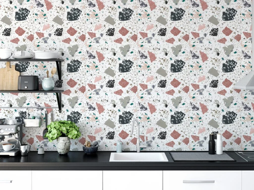 Large Neutral Colors Terrazzo Pattern Wallpaper, Abstract Speckled Design Peel & Stick Wall Mural