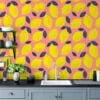 Retro Flat Art Large Lemons With Pink BackGround Wallpaper, Zesty Lemon Spritz Peel & Stick Wall Mural