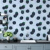 Black Berries Pattern Illustration Wallpaper, Whimsical Berries on Soft Blue Peel & Stick Wall Mural