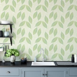 Abstract Green Leaves Illustration Wallpaper, Leaf Harmony Design Peel & Stick Wall Mural