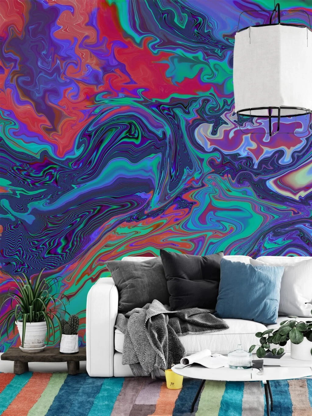 Psychedelic Abstract Colorful Ink Swirls Wallpaper, Vivid Liquid Abstract Peel & Stick Wall Mural