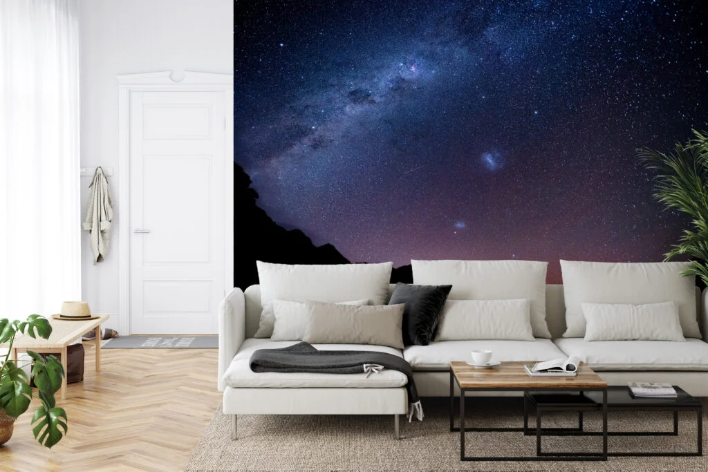 Star Lights In The Sky Wallpaper, Starry Night Sky Over Mountains Peel & Stick Wall Mural