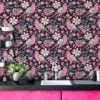 Colorful Folk Art Birds And Flowers Wallpaper, Vintage Pink Birds & Floral Peel & Stick Wall Mural