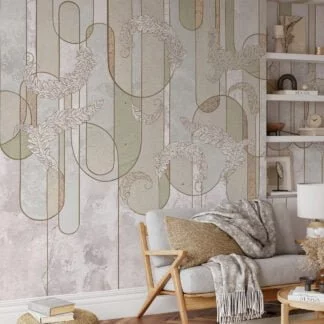 Art Deco Illustration With Light Stone Textured Background Wallpaper, Elegant Luxe Peel & Stick Wall Mural