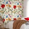 Floral Illustration With Bugs Wallpaper, Vintage Garden Symphony Peel & Stick Wall Mural