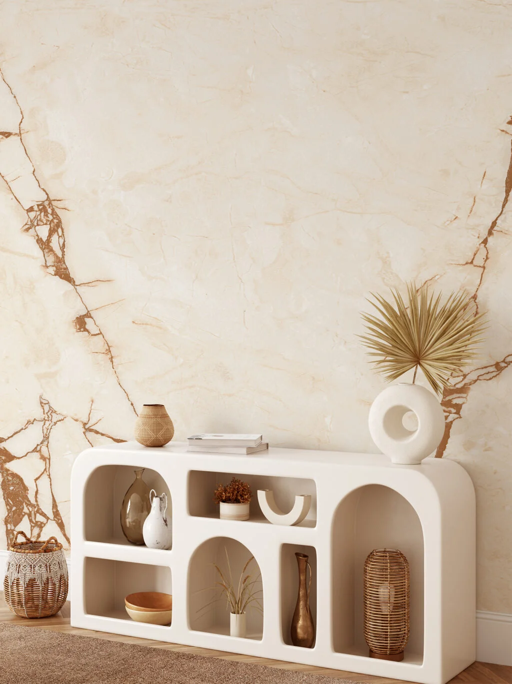 Beige Stone Marble Wallpaper, Luxurious Natural Stone Design Peel & Stick Wall Mural