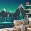 Pixel Art Snowy Mountains And Trees Wallpaper, Pixelated Mountain Peaks Peel & Stick Wall Mural