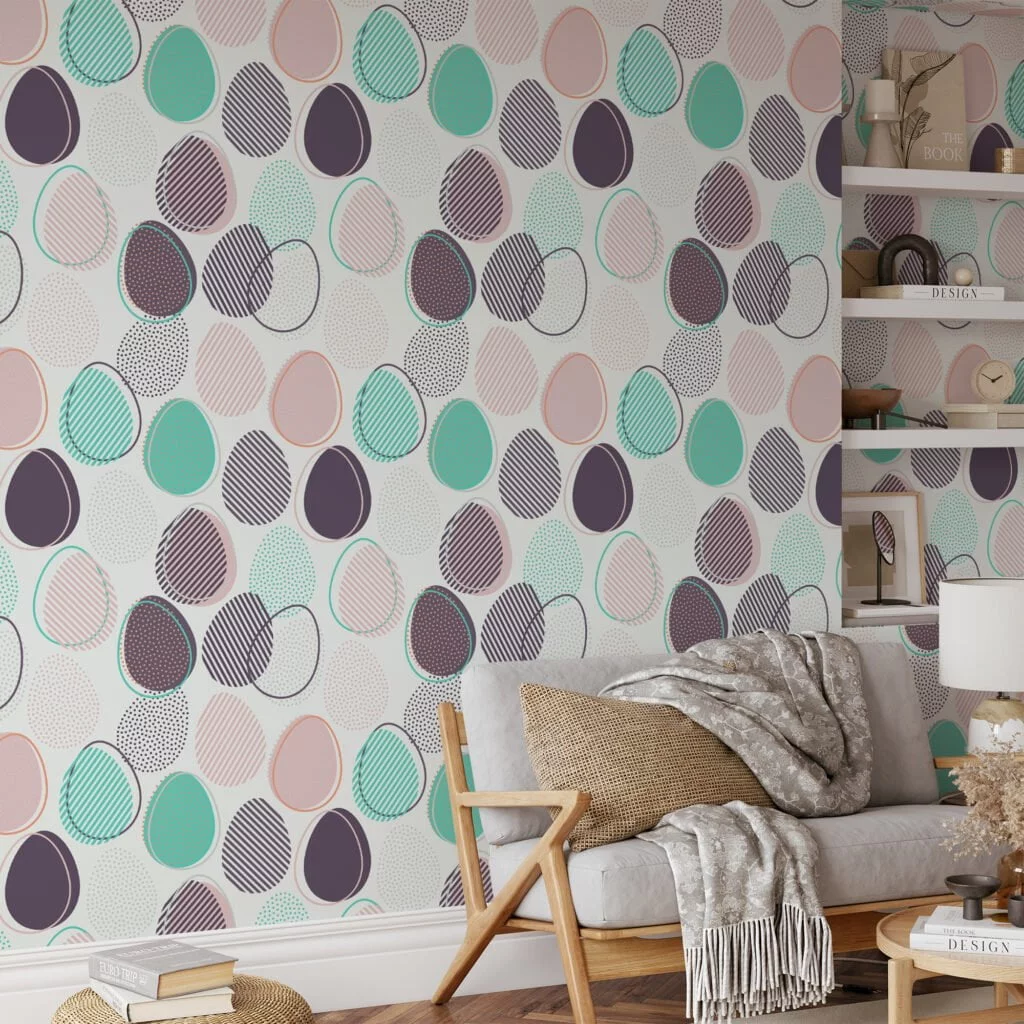 Abstract Egg Shaped Illustration Wallpaper, Geometric Harmony Peel & Stick Wall Mural