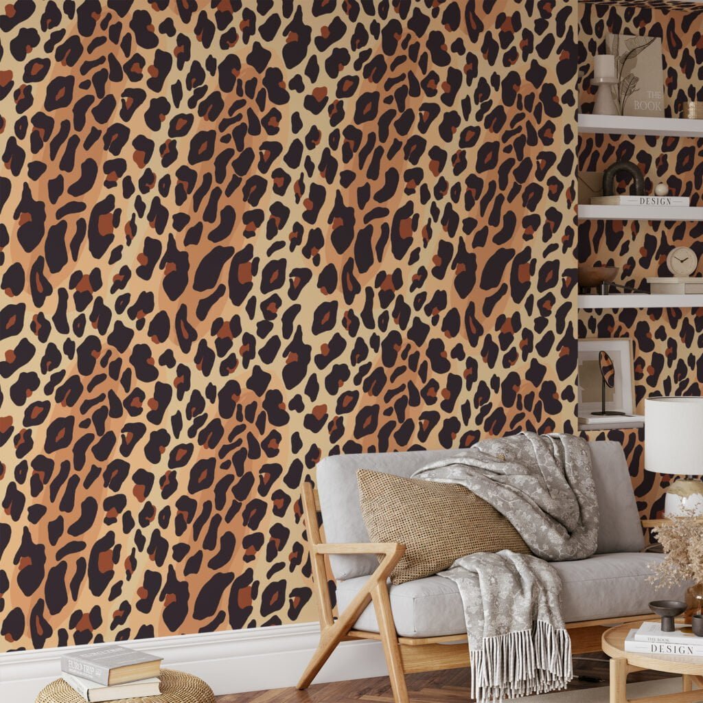 Leopard Skin Print Pattern Illustration Wallpaper, Chic Animal Print Peel & Stick Wall Mural