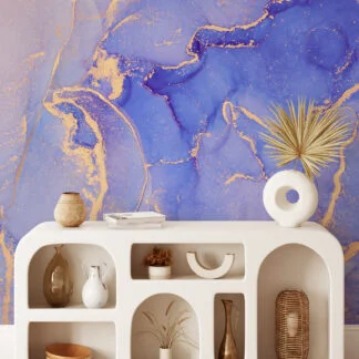 Mixed Purple Blue Alcohol Ink Art Marble Wallpaper, Royal Purple Marble Luxe Peel & Stick Wall Mural