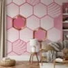Geometric Style Light Pink Hexagons Illustration Wallpaper, Chic Pink Peel & Stick Wall Mural