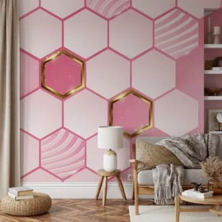 Geometric Style Light Pink Hexagons Illustration Wallpaper, Chic Pink Peel & Stick Wall Mural