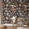 Abstract Floral Shaped Design Wallpaper, Chic Navy & Earth Tones Peel & Stick Wall Mural