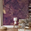 Shades of Purple And Gold Marble Ink Art Wallpaper, Abstract Gold Vein Peel & Stick Wall Mural