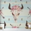 Watercolor Bull Skull With Flowers Illustration Wallpaper, Boho Chic Skull & Floral Peel & Stick Wall Mural