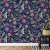 Colorful Floral Paisley Illustration Wallpaper, Opulent Navy Garden Peel & Stick Wall Mural