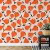 Simple Orange Pears Pattern Illustration Wallpaper, Abstract Autumn Pears Peel & Stick Wall Mural