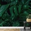 Large Dark Green Tropical Leaves Wallpaper, Lush Botanical Peel & Stick Wall Mural