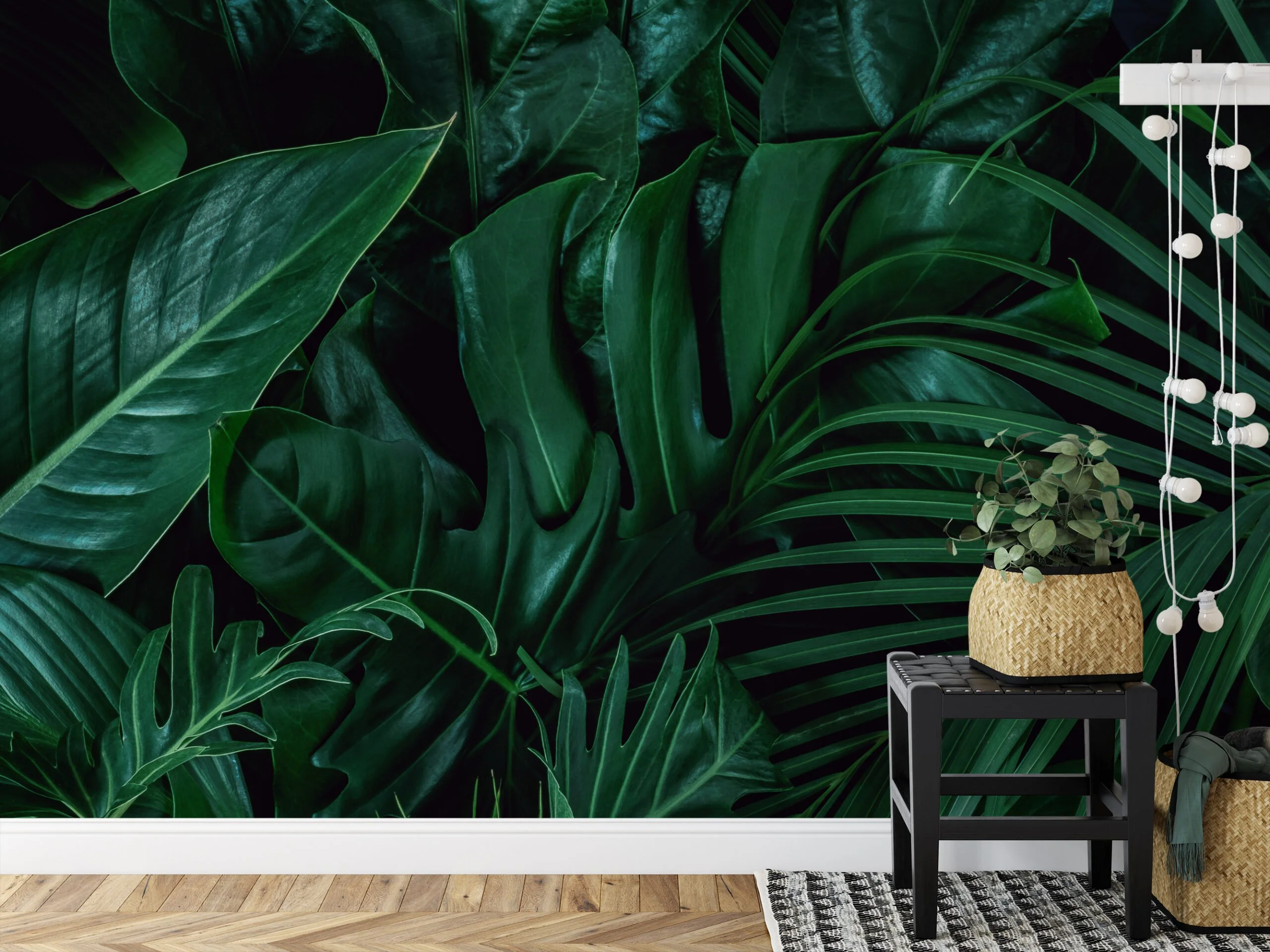 Large Dark Green Tropical Leaves Wallpaper, Lush Botanical Peel & Stick Wall Mural