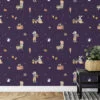 Farmer Rabbits With Dark Purple Background Illustration Wallpaper, Enchanted Garden Friends Peel & Stick Wall Mural