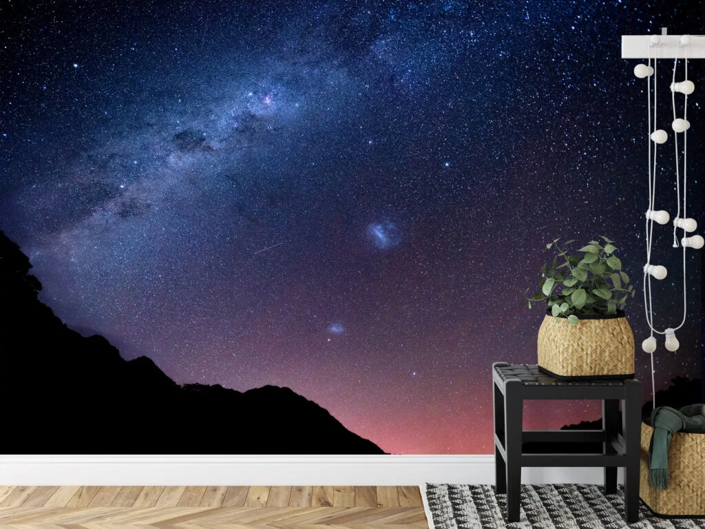 Star Lights In The Sky Wallpaper, Starry Night Sky Over Mountains Peel & Stick Wall Mural