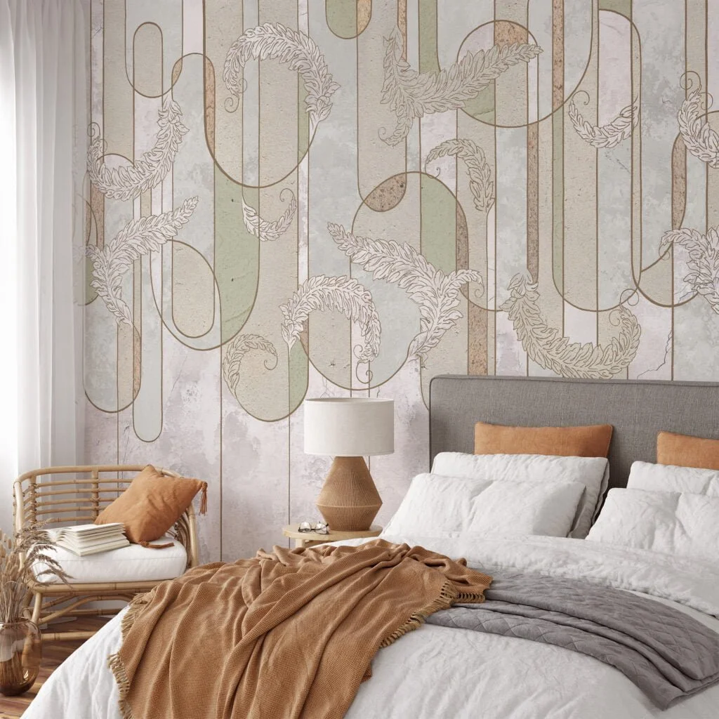 Art Deco Illustration With Light Stone Textured Background Wallpaper, Elegant Luxe Peel & Stick Wall Mural