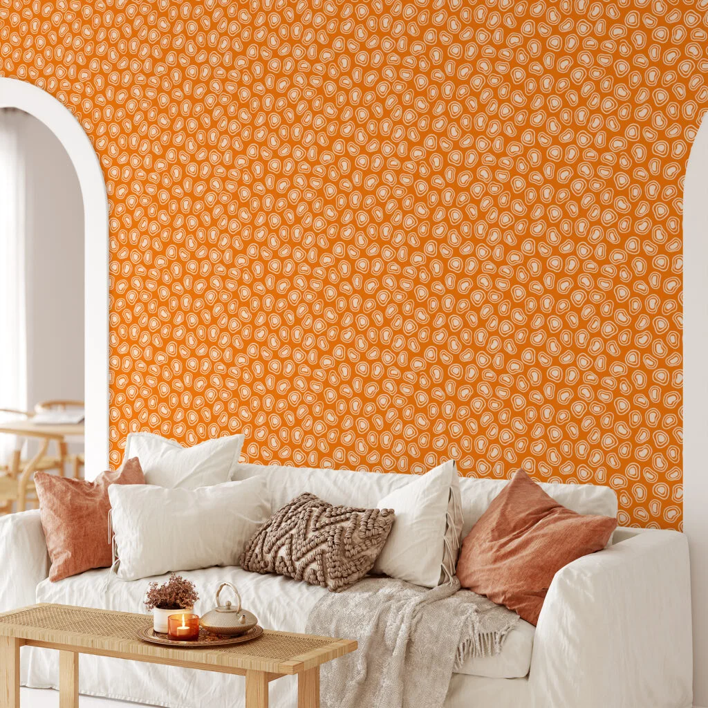 Retro Orange Shape Pattern Illustration Wallpaper, Abstract Geometric Pattern Peel & Stick Wall Mural