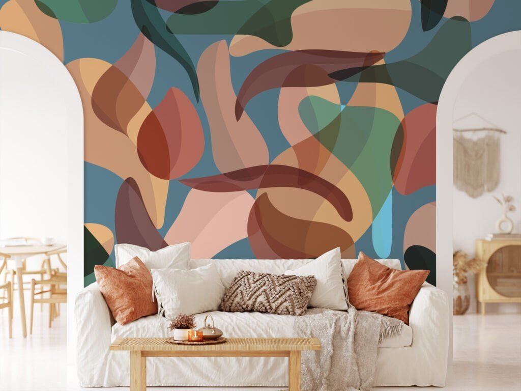 Abstract Colorful Modern Leaves Wallpaper, Modern Organic Shapes Peel & Stick Wall Mural