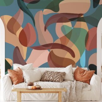 Abstract Colorful Modern Leaves Wallpaper, Modern Organic Shapes Peel & Stick Wall Mural