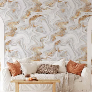 Abstract White And Gold Swirls Wallpaper, Luxe Marble Peel & Stick Wall Mural