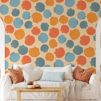 Retro Colored Sea Shells Pattern Wallpaper, Seaside Serenity Peel & Stick Wall Mural