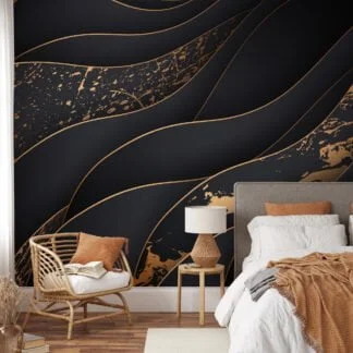 Abstract Three Dimensional Paper Effect Dark Wallpaper, Opulent Wavy Design Peel & Stick Wall Mural