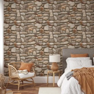 Earth Tones Large Stone Wall Wallpaper, Nature Inspired Faux Decor Peel & Stick Wall Mural