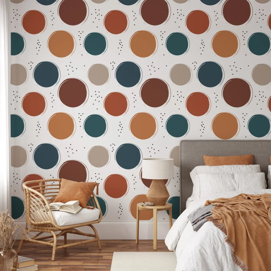 Abstract Pantone Colors Circles Design Illustration Wallpaper, Earthy Toned Circular Pattern Peel & Stick Wall Mural