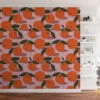 Flat Art Oranges Pattern Illustration Wallpaper, Cheerful Citrus Orchard Peel & Stick Wall Mural