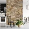 Rock Wall Of Bricks Wallpaper, Authentic Stone Wall Effect Peel & Stick Wall Mural