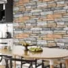 Large Brick Stone Wall Wallpaper, Contemporary Layered Stone Faux Peel & Stick Wall Mural