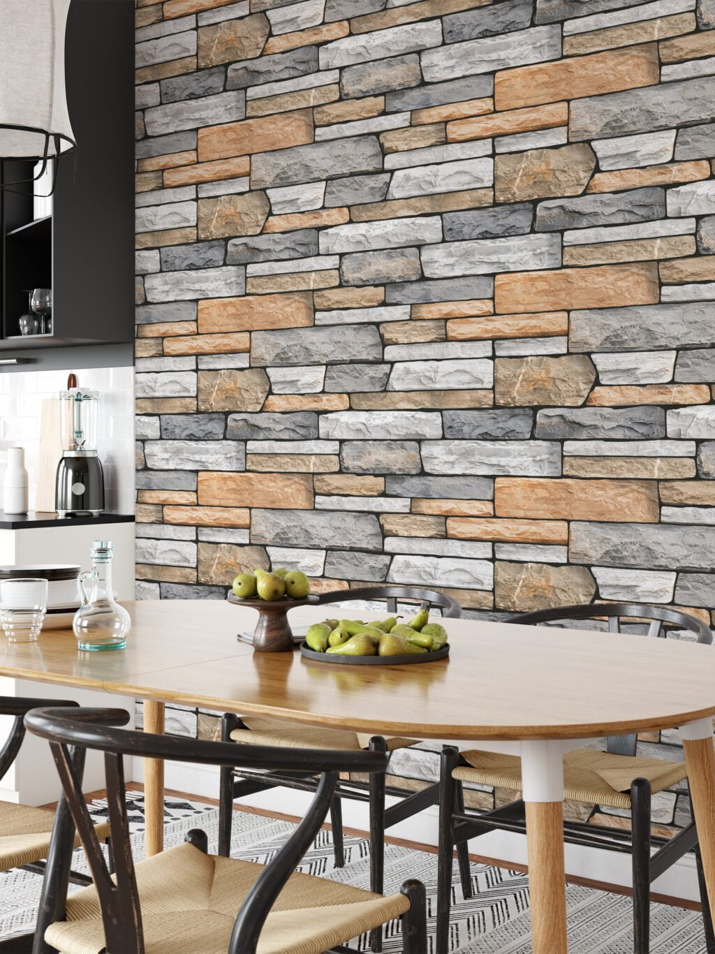 Large Brick Stone Wall Wallpaper, Contemporary Layered Stone Faux Peel & Stick Wall Mural