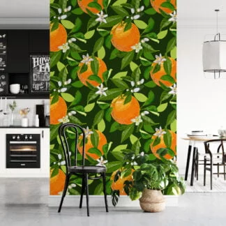 Oranges Illustration Wallpaper, Tropical Fresh Citrus Peel & Stick Wall Mural