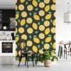 Flat Art Lemon Pattern With Mint Background Wallpaper, Lively Lemon Orchard Peel & Stick Wall Mural